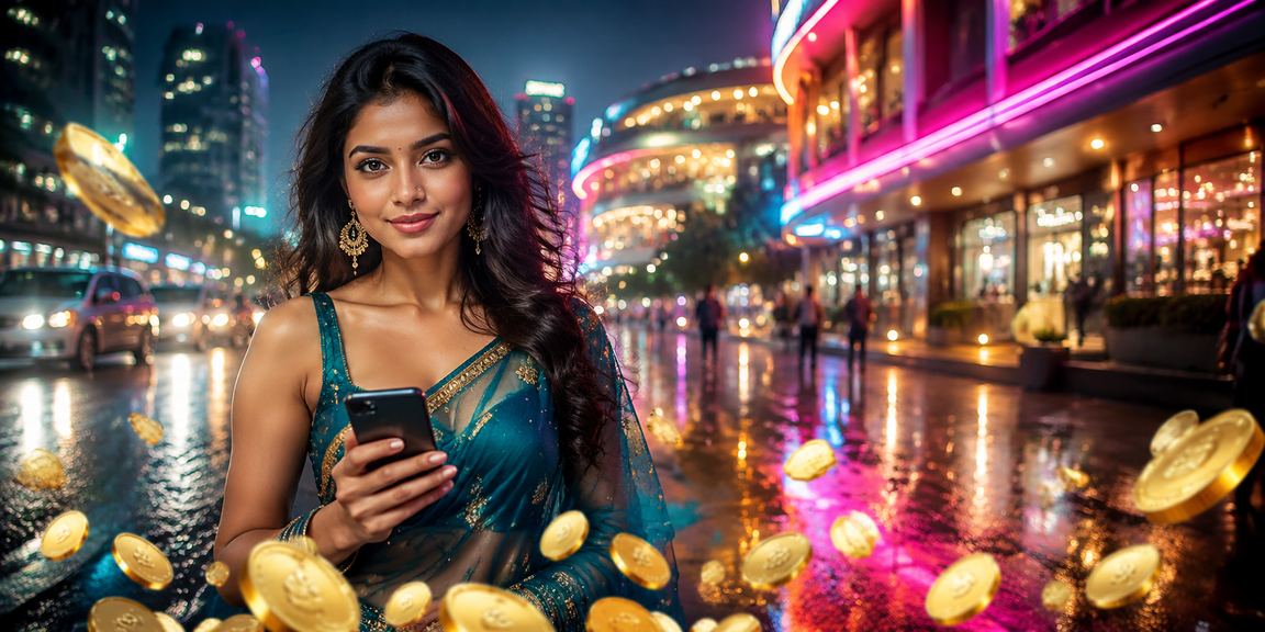 Female player enjoys rummy games on smartphone in Mumbai
